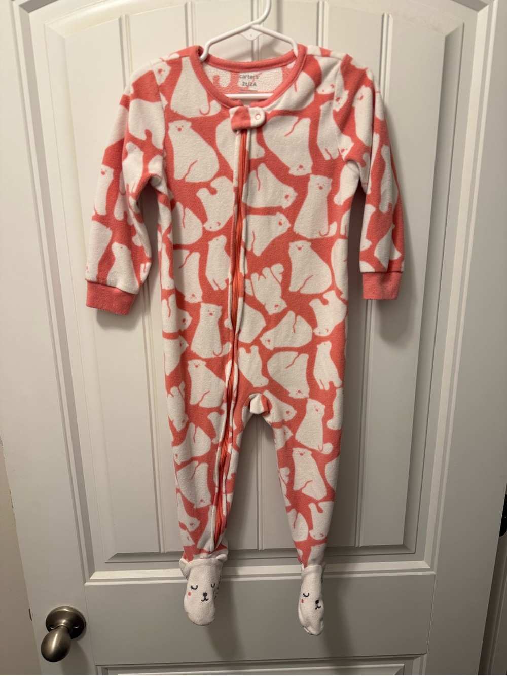 Carter's Coral and White Polar Bear Print Footed One-Piece